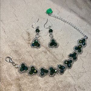 Elegant Silver and Green Jewelry Set